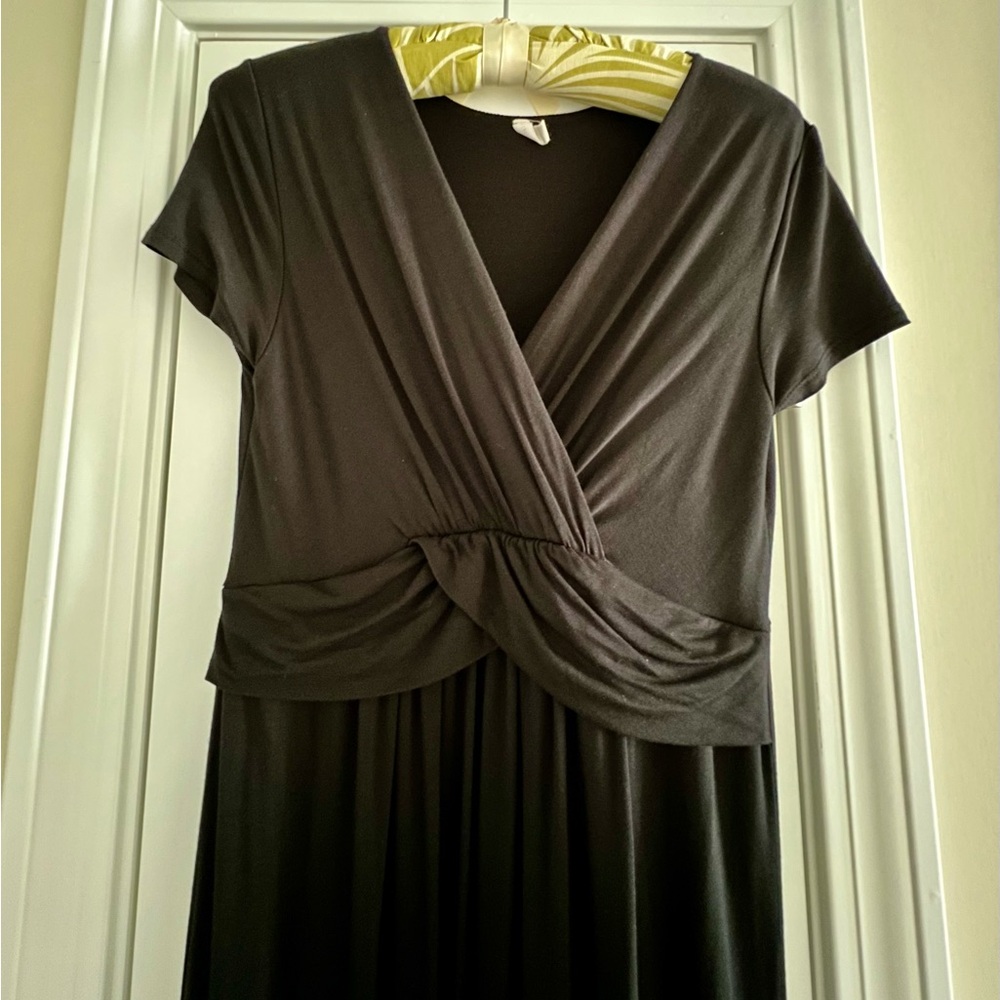 PinkBlush Black Draped Maternity/Nursing Maxi Dress